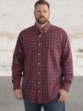 Orvis Men's Red and Blue Plaid Shirt Size XL